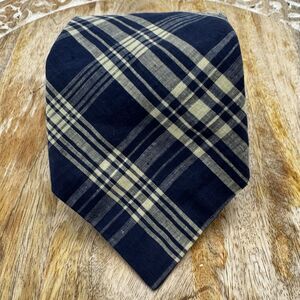 Robert Talbot Cotton Tie Custom Made Plaid Blue Khaki Preppy Academia Hand Sewn